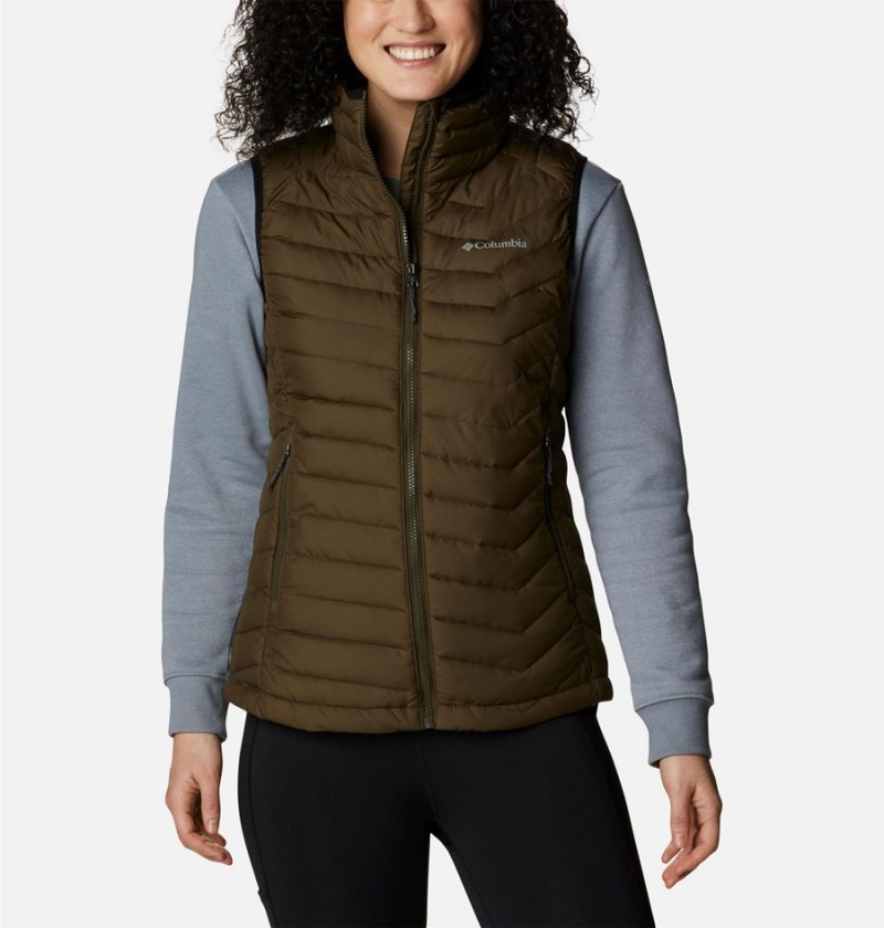 Olive Women\'s Columbia Powder Lite Vest | NGKJP-7013