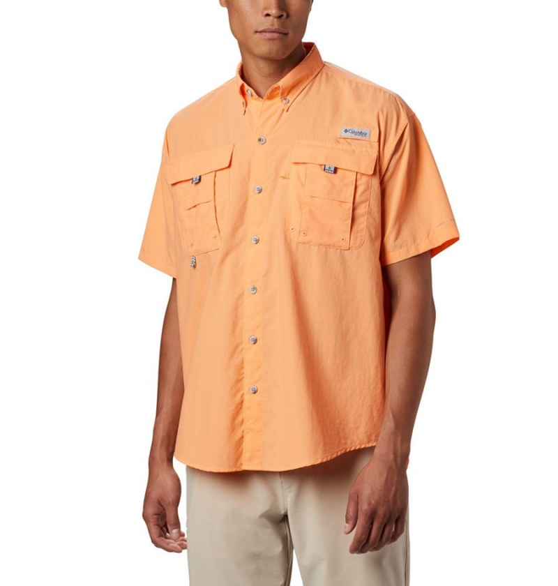 Orange Men\'s Columbia PFG Bahama II Short Sleeve Shirt | DSGJT-7531