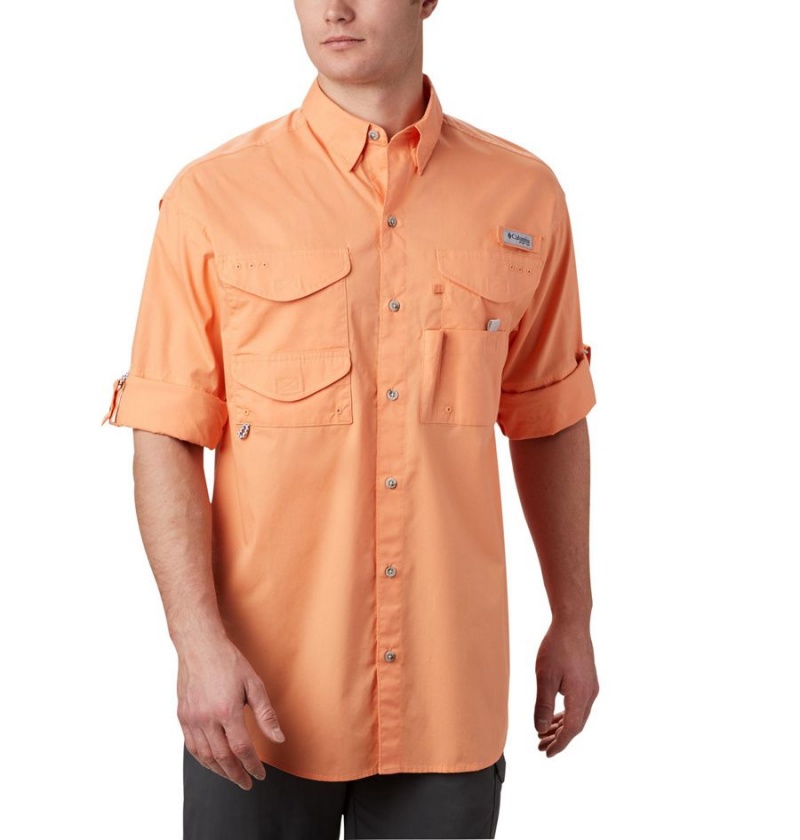 Orange Men's Columbia PFG Bonehead Long Sleeve Shirt | YWMQN-0329