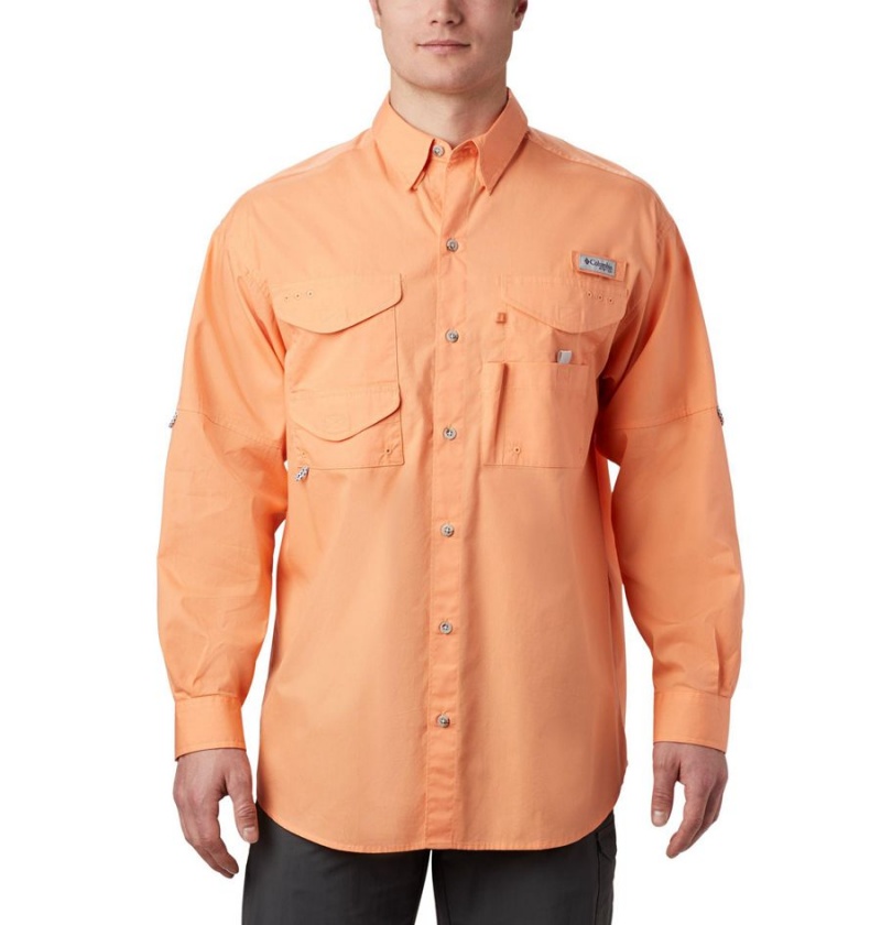 Orange Men\'s Columbia PFG Bonehead Long Sleeve Shirt | YWMQN-0329