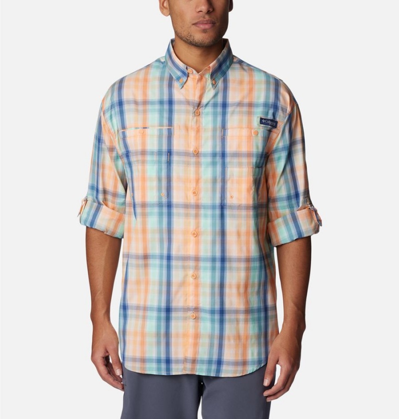 Orange Men's Columbia PFG Super Tamiami Long Sleeve Shirt | XUBQF-0372