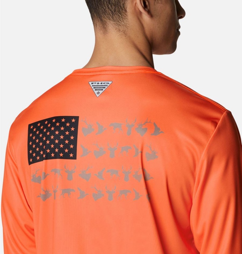 Orange Men's Columbia PHG Terminal Shot Game Flag Long Sleeve T-Shirt | PIZJN-7326