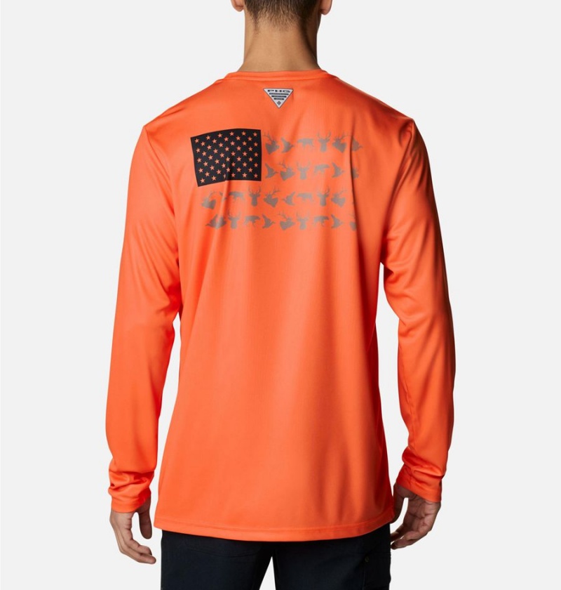 Orange Men\'s Columbia PHG Terminal Shot Game Flag Long Sleeve T-Shirt | PIZJN-7326