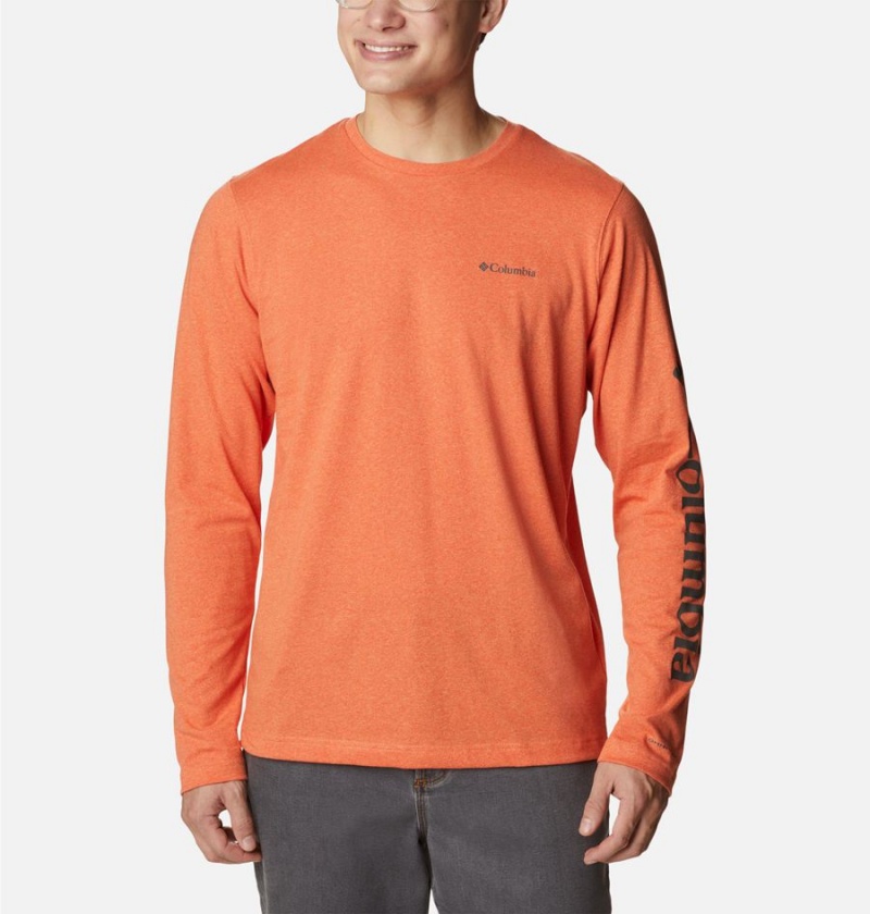 Orange Men\'s Columbia Thistletown Hills Long Sleeve Logo T-Shirt | SXFNE-6701