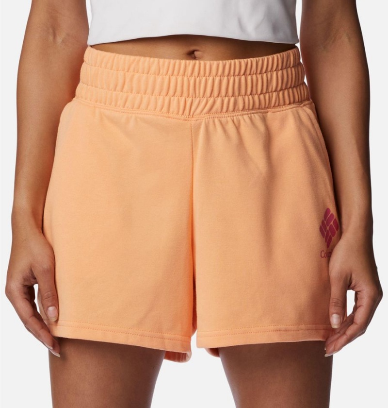 Orange Women's Columbia Logo III French Terry Shorts | PQARF-5719