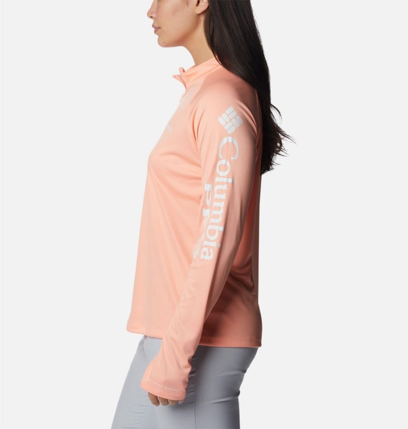 Orange Women's Columbia PFG Tidal Quarter Zip Long Sleeve T-Shirt | BDVFW-8947