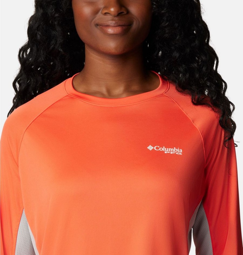 Orange Women's Columbia PFG Tidal Vent Long Sleeve T-Shirt | UVNMA-1896