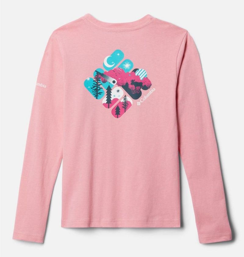 Pink Kids' Columbia Hazeldel Hill Long Sleeve Graphic T-Shirt | QYKCE-1497