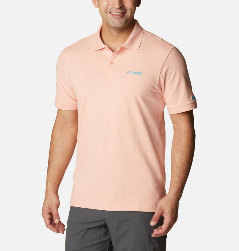 Pink Men\'s Columbia PFG Bonefish Pique Polo Shirt | LBZQI-1623