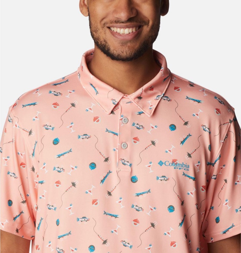 Pink Men's Columbia PFG Super Slack Tide Stretch Polo Shirt | UIEYX-3264