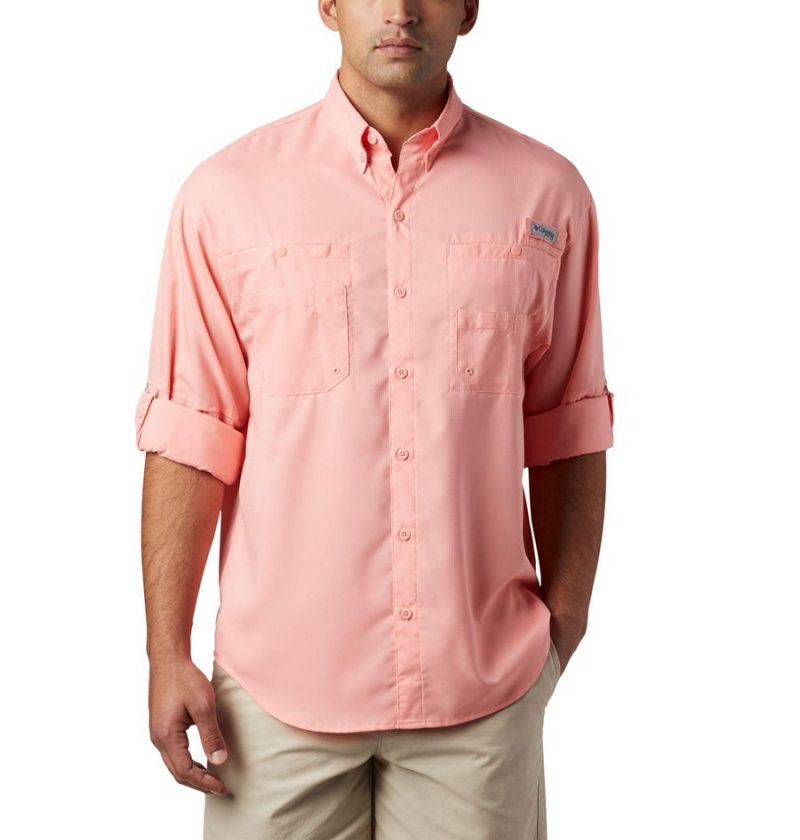 Pink Men's Columbia PFG Tamiami II Long Sleeve Shirt | CKDVW-1692