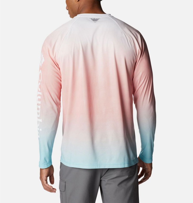 Pink Men's Columbia PFG Terminal Deflector Printed Long Sleeve T-Shirt | NRUWY-7541