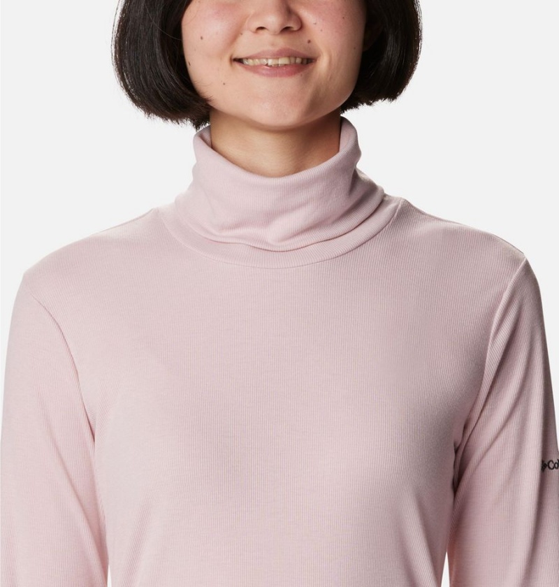 Pink Women's Columbia Boundless Trek Ribbed Turtleneck Long Sleeve T-Shirt | PGEAI-4792