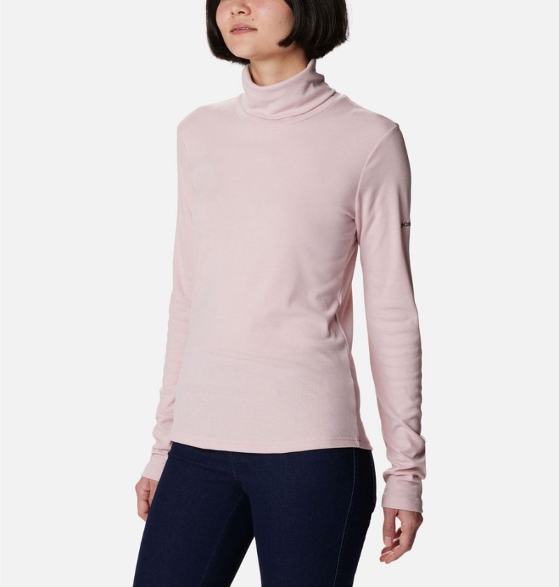 Pink Women's Columbia Boundless Trek Ribbed Turtleneck Long Sleeve T-Shirt | PGEAI-4792