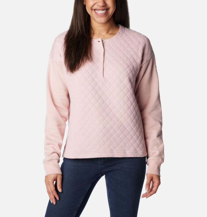 Pink Women\'s Columbia Hart Mountain Quilted Crew Pullover | COPQN-2950