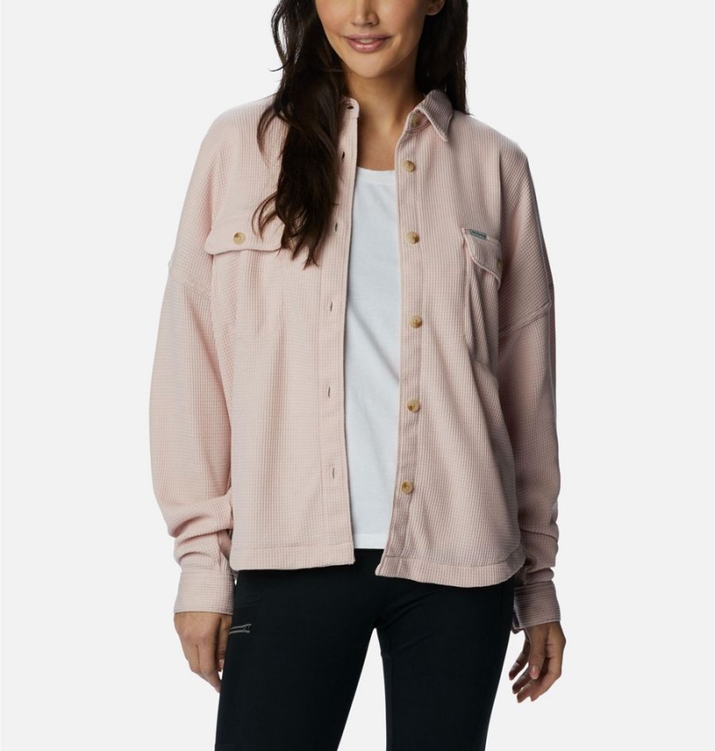 Pink Women's Columbia Holly Hideaway Waffle Jacket Shirt | LNWEH-4629