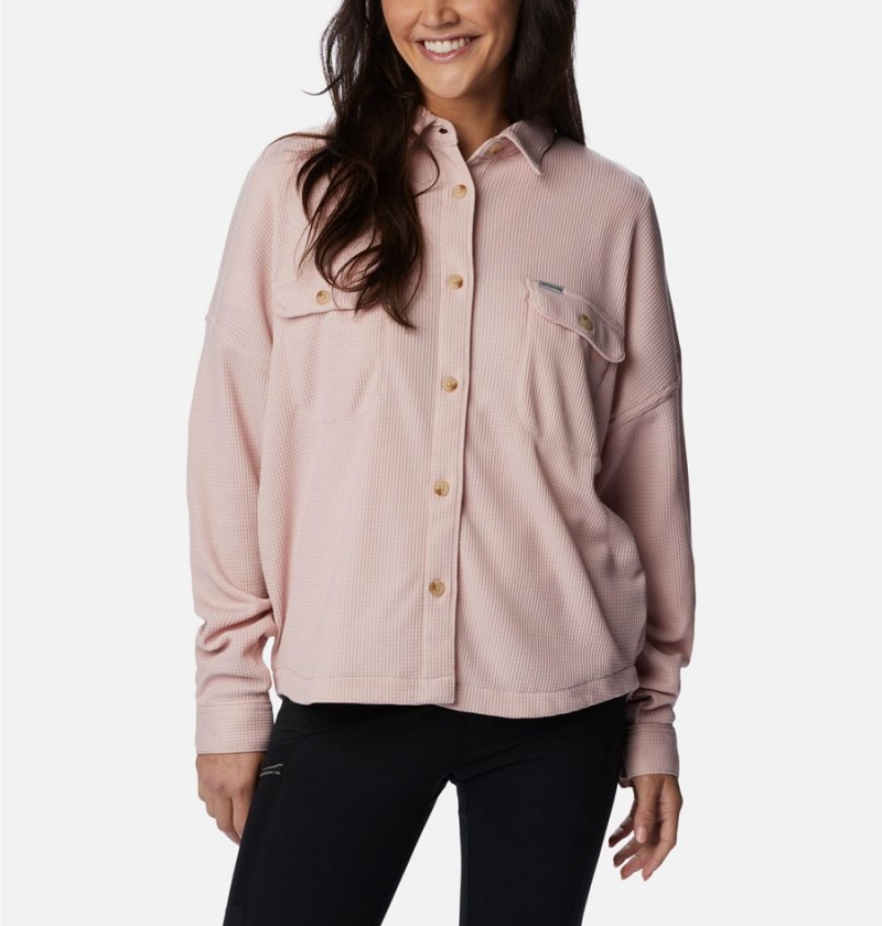 Pink Women\'s Columbia Holly Hideaway Waffle Jacket Shirt | LNWEH-4629