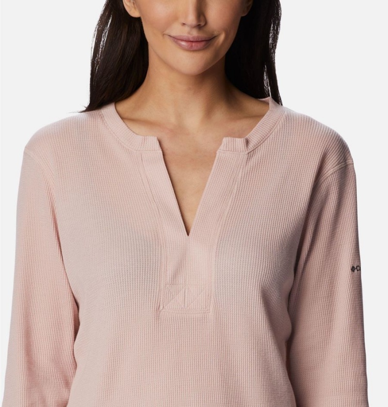 Pink Women's Columbia Holly Hideaway Waffle Long Sleeve Pullover | EQUBC-5829