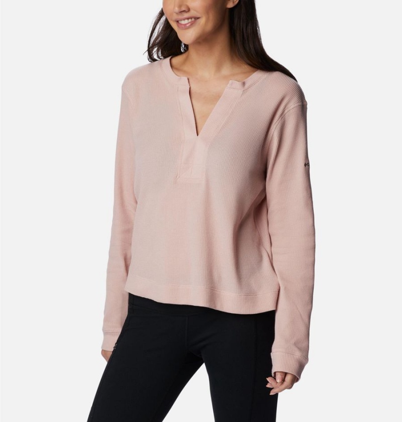 Pink Women's Columbia Holly Hideaway Waffle Long Sleeve Pullover | EQUBC-5829