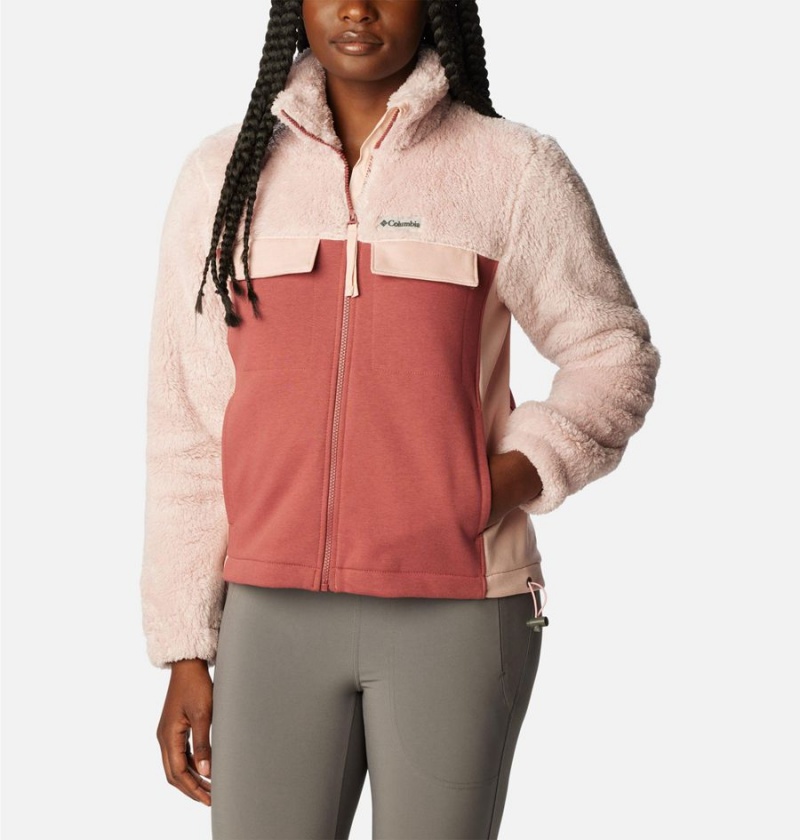 Pink Women\'s Columbia Lodge Hybrid Sherpa Full Zip Fleece Jacket | MHPUQ-1407