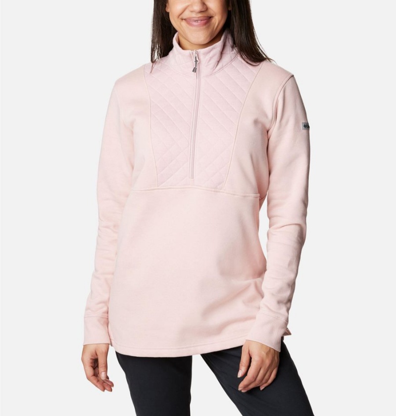 Pink Women's Columbia Lodge Quilted Quarter Zip Tunic Pullover | QKWLF-1738