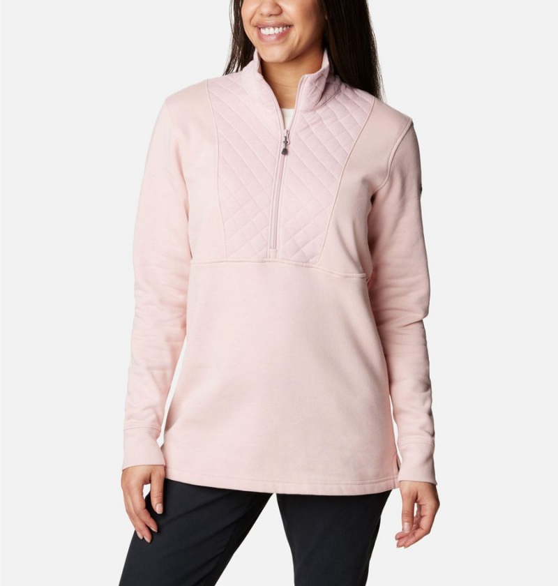 Pink Women\'s Columbia Lodge Quilted Quarter Zip Tunic Pullover | QKWLF-1738