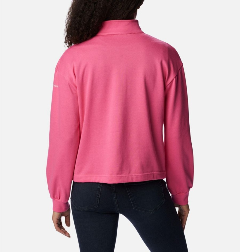 Pink Women's Columbia Logo French Terry Half Zip Pullover | JHGRS-2961