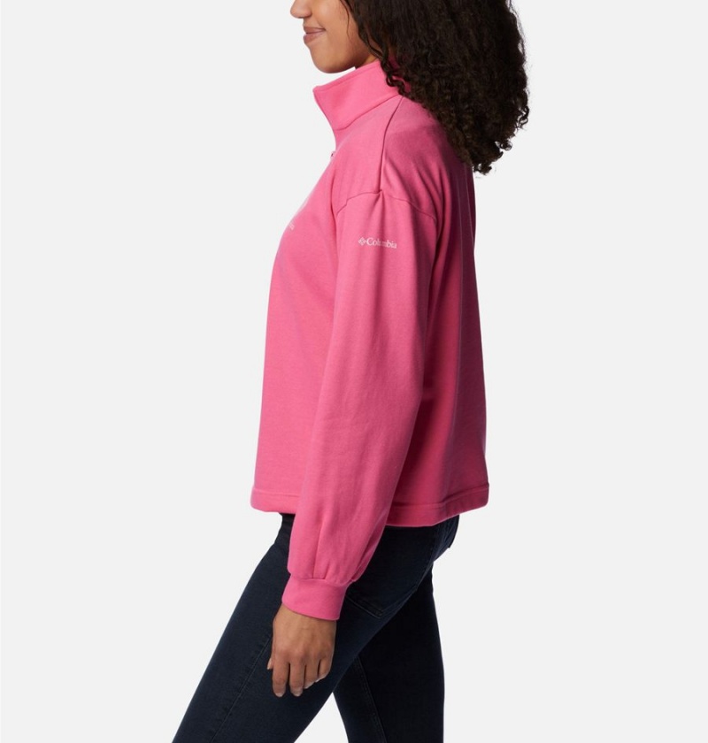 Pink Women's Columbia Logo French Terry Half Zip Pullover | JHGRS-2961