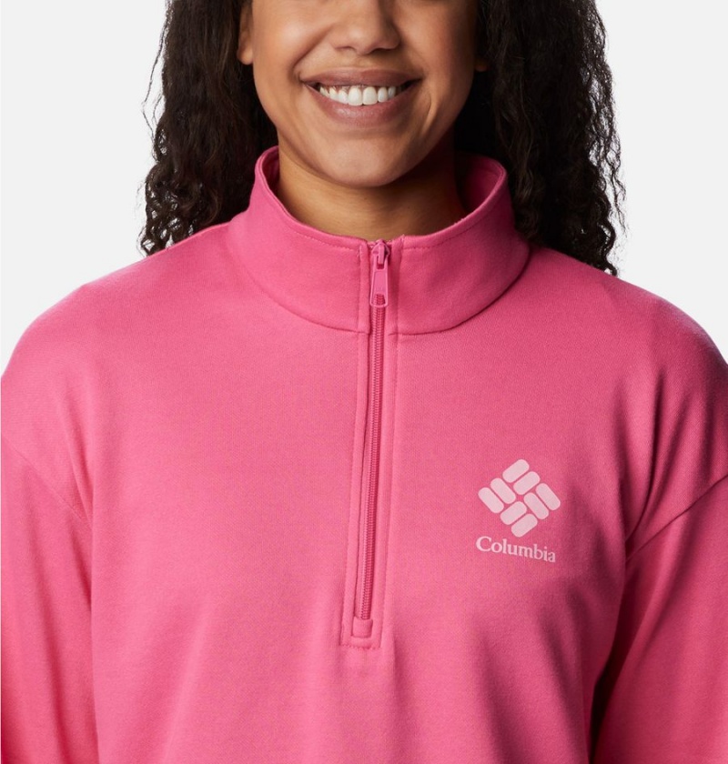 Pink Women's Columbia Logo French Terry Half Zip Pullover | JHGRS-2961