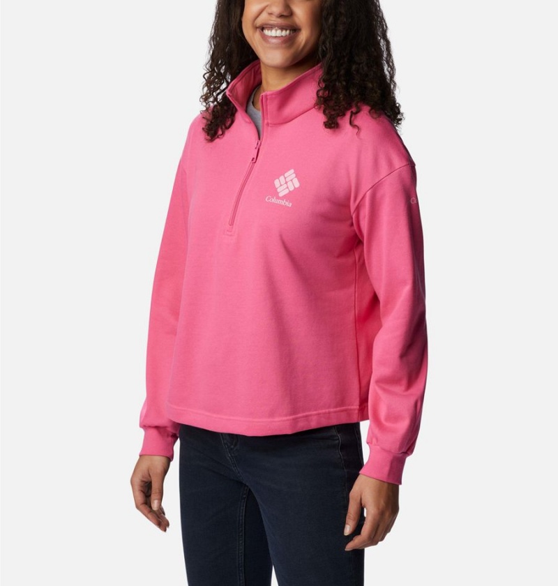 Pink Women's Columbia Logo French Terry Half Zip Pullover | JHGRS-2961