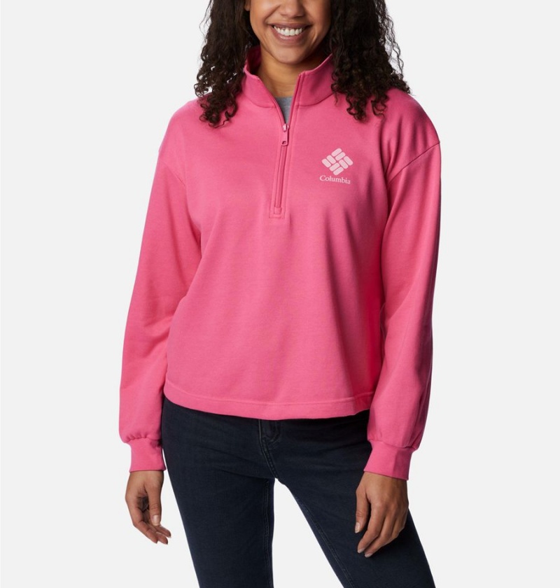 Pink Women\'s Columbia Logo French Terry Half Zip Pullover | JHGRS-2961