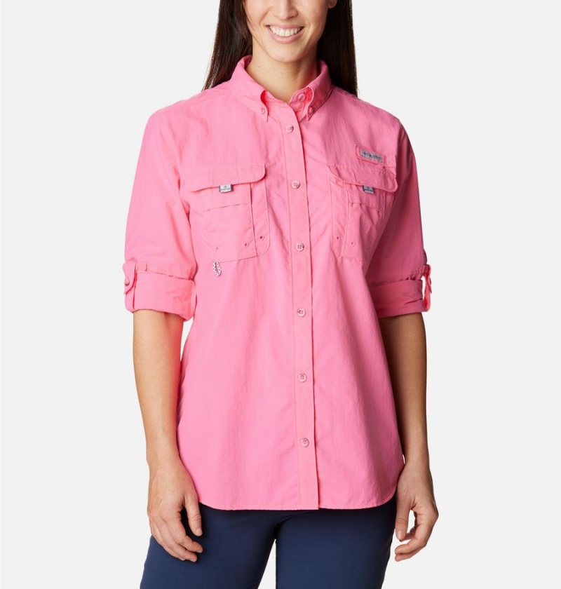 Pink Women's Columbia PFG Bahama Long Sleeve Shirt | JLODT-7318