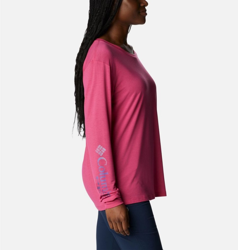 Pink Women's Columbia PFG Slack Water Graphic Long Sleeve T-Shirt | ZYQXH-6173