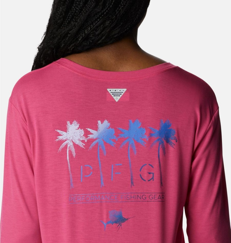 Pink Women's Columbia PFG Slack Water Graphic Long Sleeve T-Shirt | ZYQXH-6173