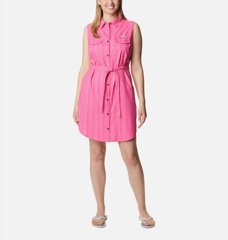 Pink Women\'s Columbia PFG Sun Drifter Woven II Dress | EVBAP-8491