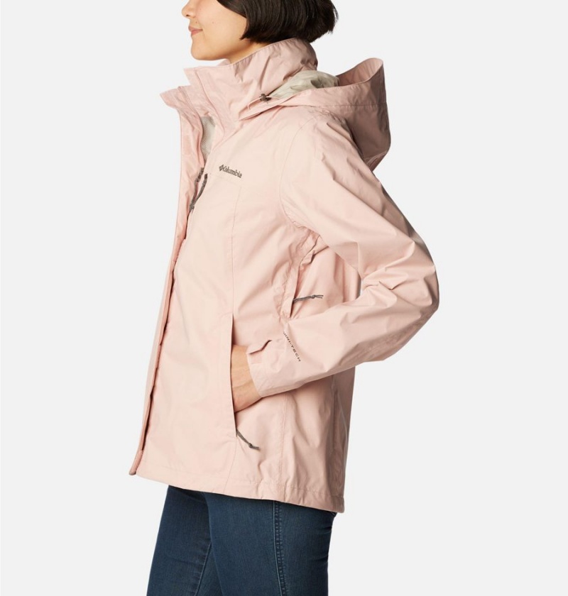 Pink Women's Columbia Pouration Rain Jacket | VDTWH-6835