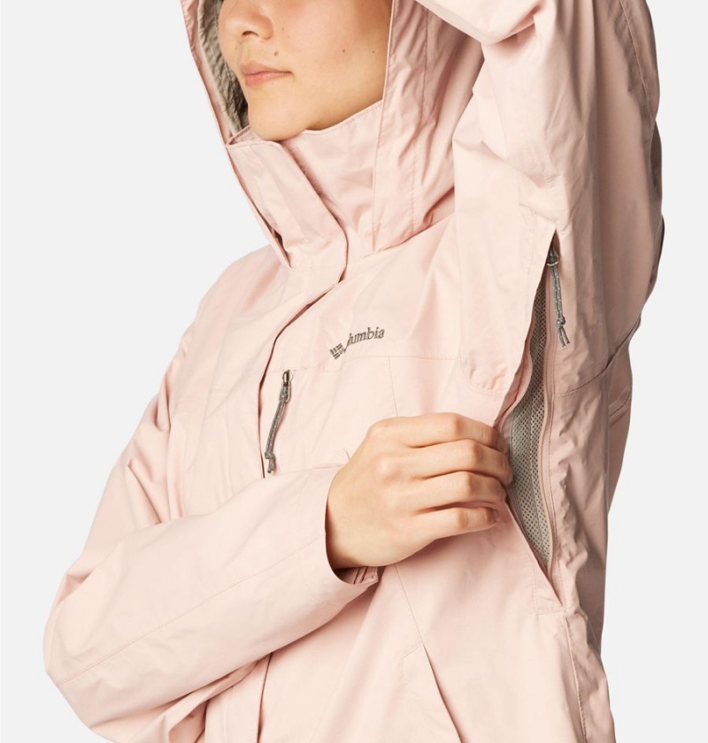 Pink Women's Columbia Pouration Rain Jacket | VDTWH-6835