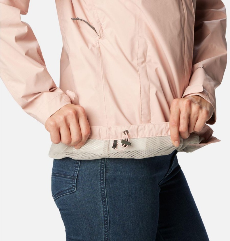 Pink Women's Columbia Pouration Rain Jacket | VDTWH-6835