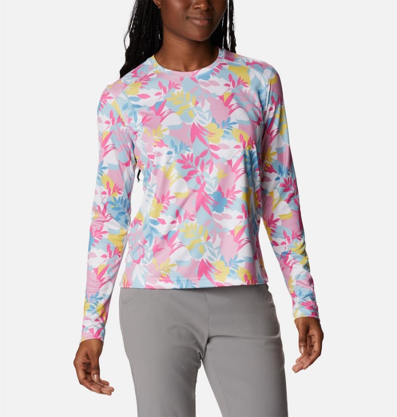 Pink Women's Columbia Summerdry Long Sleeve Printed T-Shirt | EZUNG-6739