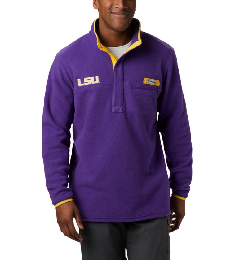 Purple Men\'s Columbia Collegiate PFG Harborside Fleece - LSU Pullover | DJWGZ-1079