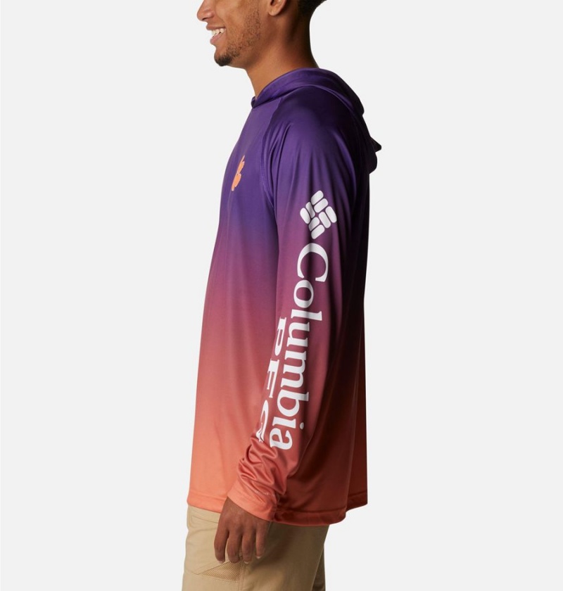 Purple Men's Columbia Collegiate PFG Super Terminal Tackle - Clemson Hoodie | MQZAR-7598