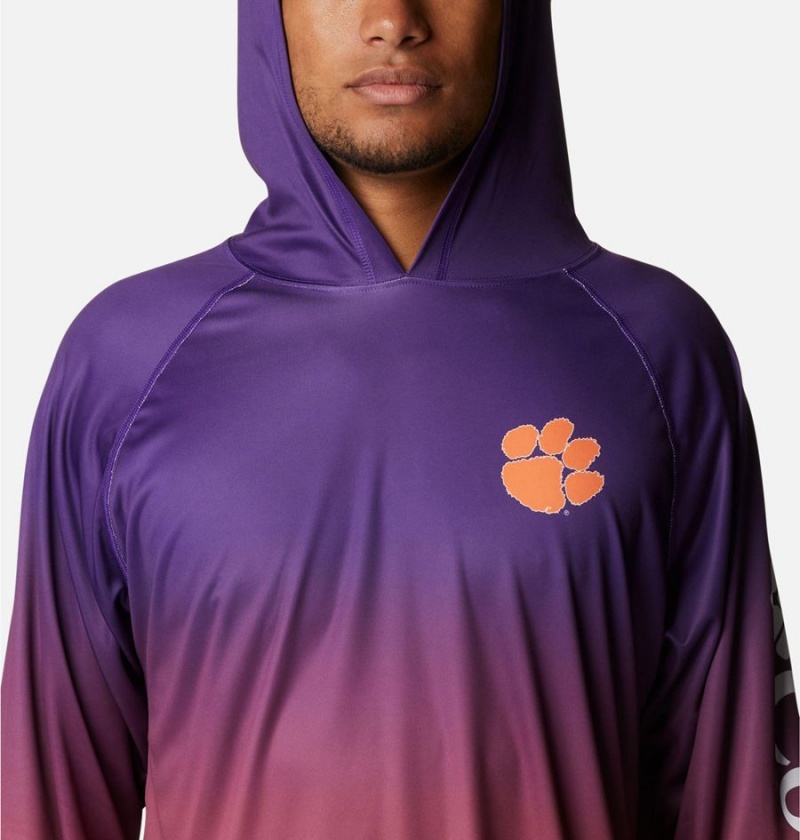 Purple Men's Columbia Collegiate PFG Super Terminal Tackle - Clemson Hoodie | MQZAR-7598