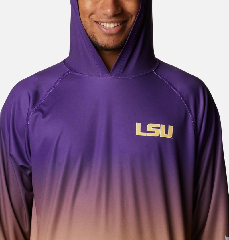 Purple Men's Columbia Collegiate PFG Super Terminal Tackle - Louisiana Hoodie | QJDML-9063