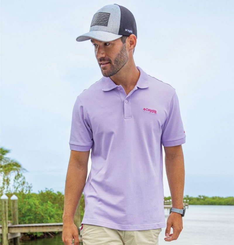 Purple Men's Columbia PFG Bonefish Pique Polo Shirt | NMDQE-9574