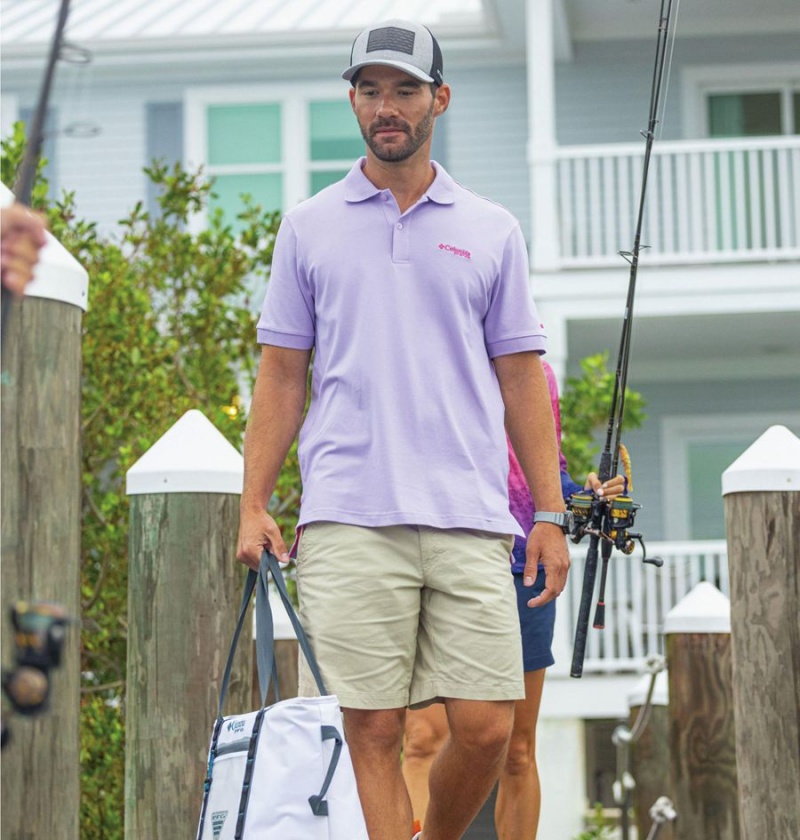 Purple Men's Columbia PFG Bonefish Pique Polo Shirt | NMDQE-9574