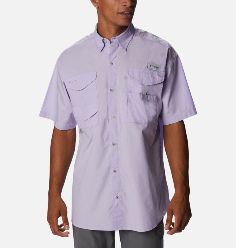 Purple Men\'s Columbia PFG Bonehead Short Sleeve Shirt | DULBF-3498