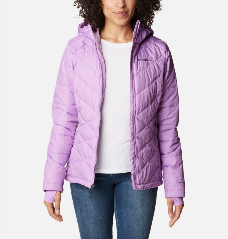 Purple Women's Columbia Heavenly Hooded Puffer Jacket | GPXEQ-1568