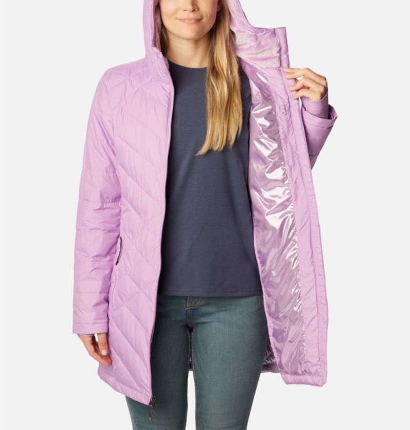 Purple Women's Columbia Heavenly Long Hooded Puffer Jacket | RUCBY-4025