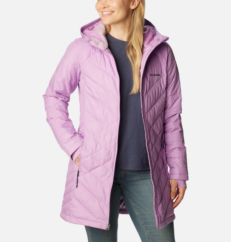 Purple Women's Columbia Heavenly Long Hooded Puffer Jacket | RUCBY-4025