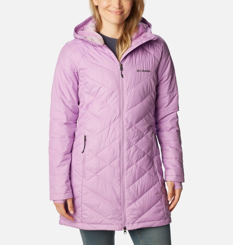 Purple Women\'s Columbia Heavenly Long Hooded Puffer Jacket | RUCBY-4025